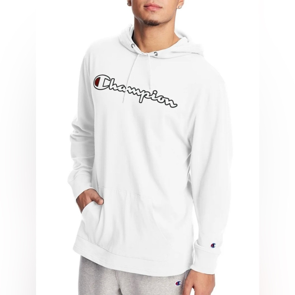 Champion Men’s XL Midweight Hoodie Pullover White Two-color Script Logo